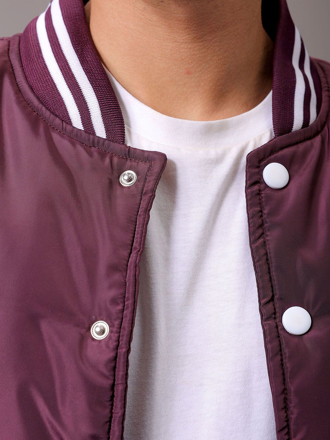 The Indian Garage Co Men Stand Collar Typography Printed Casual Varsity Jacket