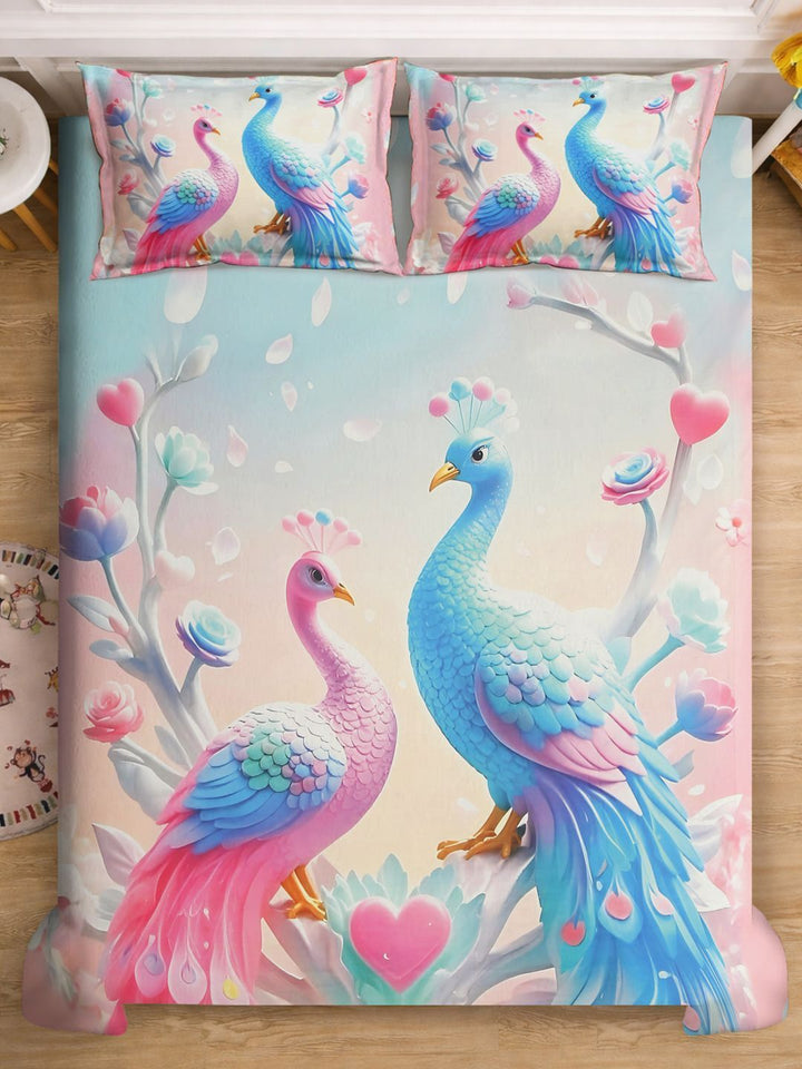 Kartun Haiwan Biru Bercetak 7D 400 TC Cadar Superfine Saiz King Dengan 2 Sarung Bantal
