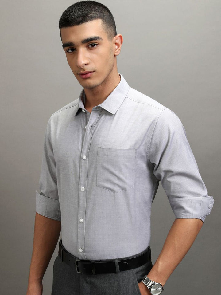 Highlander Men Light Grey Solid Slim Fit  Formal Shirt