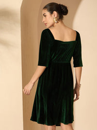 Antheaa Women Velvet embellished on the waist A-Line Dress