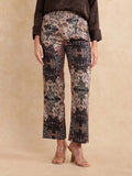 RAREISM Women Cotton Printed Comfort Straight Fit High-Rise Trousers