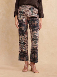 RAREISM Women Cotton Printed Comfort Straight Fit High-Rise Trousers