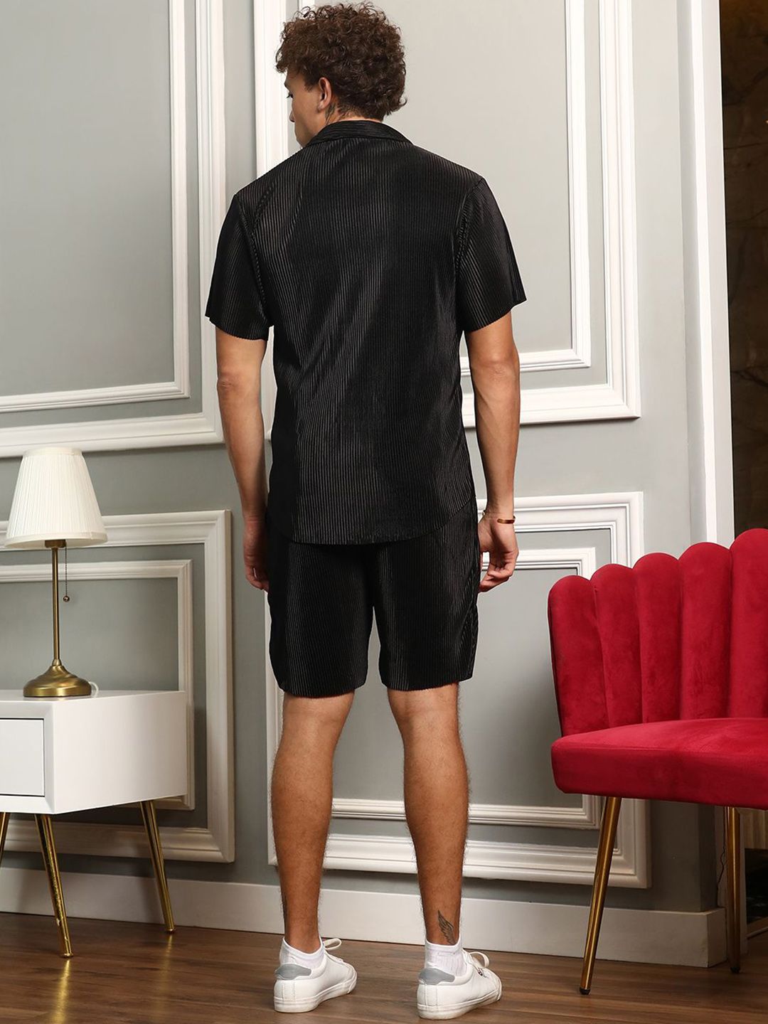 Campus Sutra Pleat-Creased Shirt With Short