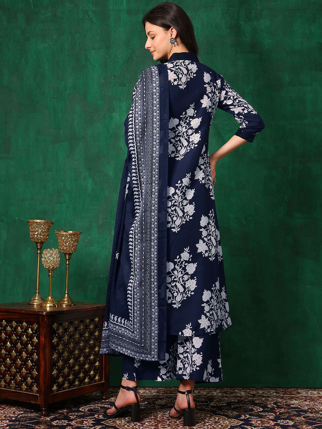 KALINI Women Floral Printed Regular Mirror Work Kurta with Palazzos & With Dupatta