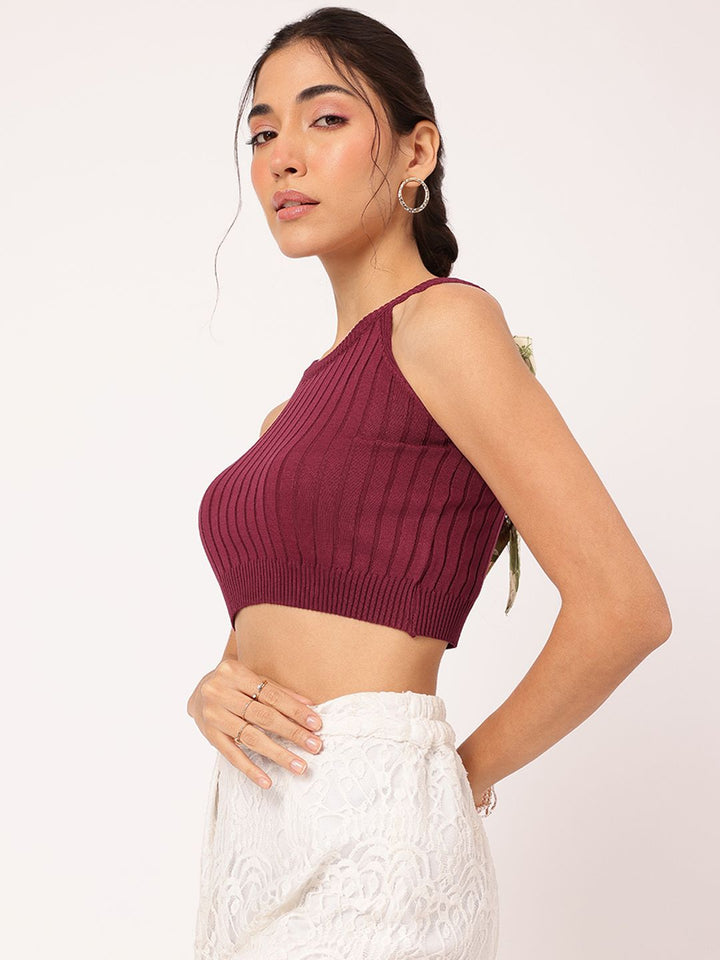 DressBerry Halter-Like Whispers Ribbed Moments Knit Crop Top