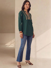 House of Chikankari Floral Embroidered Ethnic Cotton Top