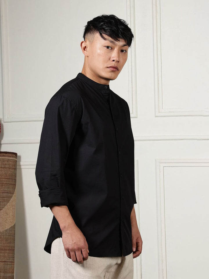 Eszett Mandarin Collar Pure Cotton Casual Shirt