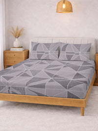 KLOTTHE Purple & Grey Geometric 300 TC King Bedsheet with 2 Pillow Covers