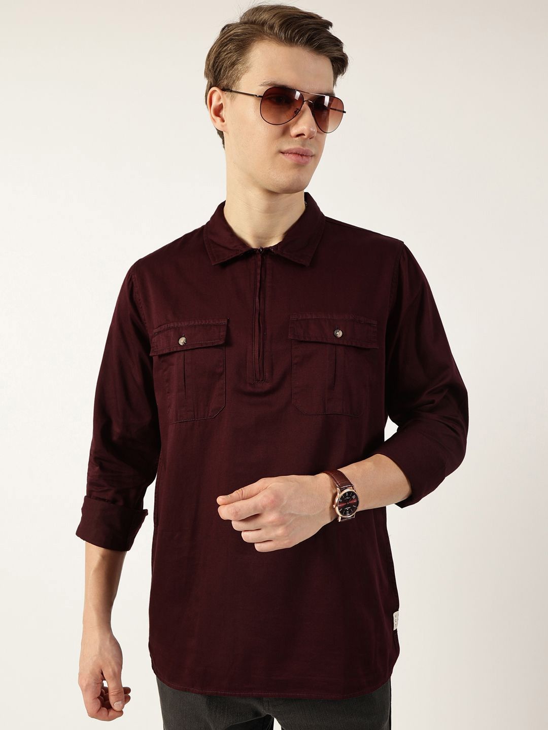 Thomas Scott Men Classic Spread Collar Solid Cotton Casual Shirt