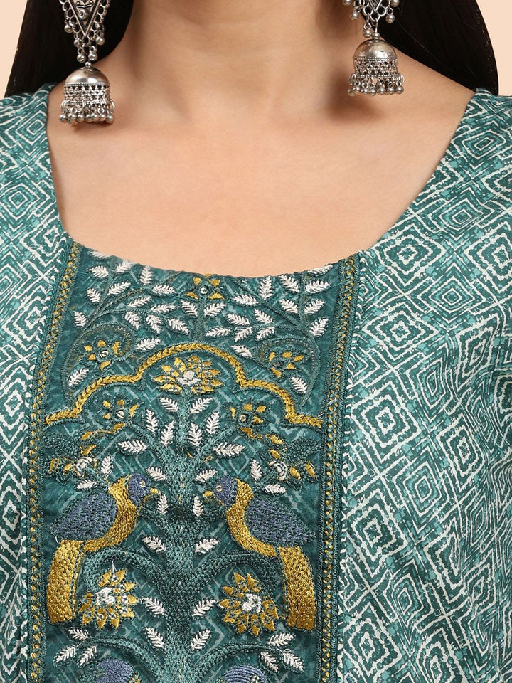 Mamicha Wanita Bercetak Kurta Kapas Tulen Biasa dengan Palazzos & Dengan Dupatta