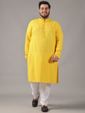 SOJANYA PLUS Plus Size Lelaki Motif Etnik Sulam Kapas Tulen Kurta Lurus & Piyama