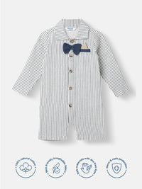 Nauti Nati Boys Striped Romper Bow At Placket Collar Neck Romper For 0-2 Years