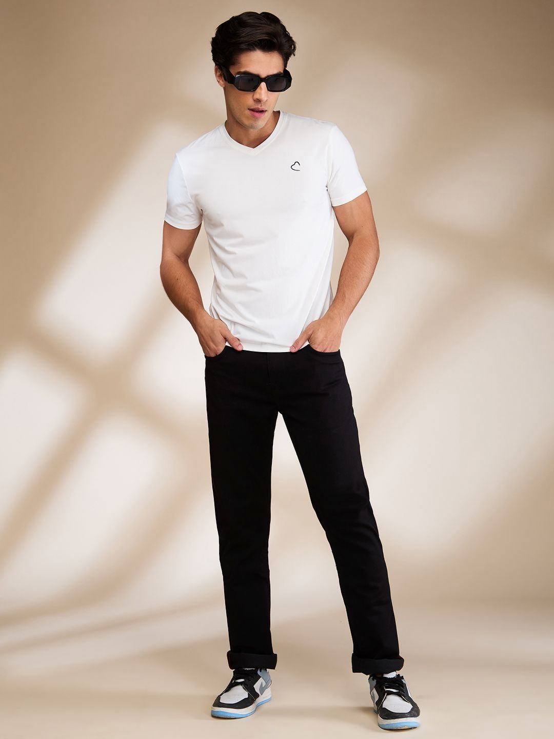 Being Human Men Solid V-Neck Cotton Slim Fit T-shirt