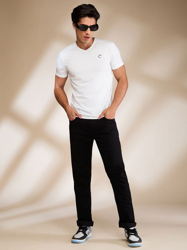Being Human Men Solid V-Neck Cotton Slim Fit T-shirt