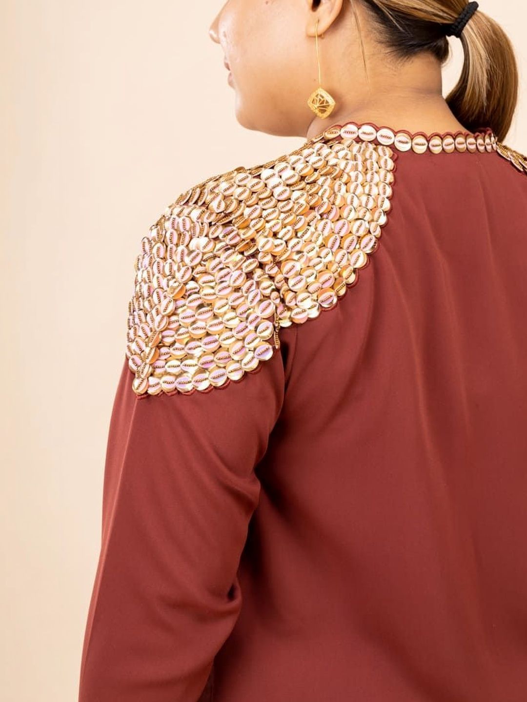 Mamicha Women Self Design Jacket With Crop Top and Trousers Co-Ord Set