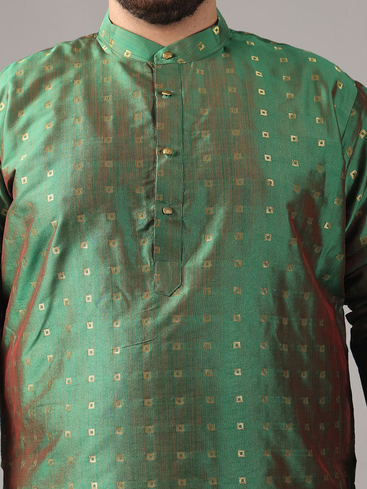 SOJANYA PLUS Plus Size Lelaki Rekaan Tenun Geometrik Kurta Lurus Dengan Piyama