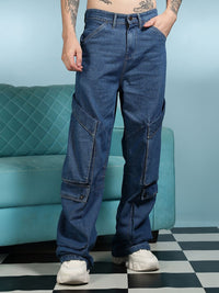 Seluar Jeans Denim Kargo Mudah Dicuci Eszett Lelaki Bersantai Fit Bertingkat Tinggi