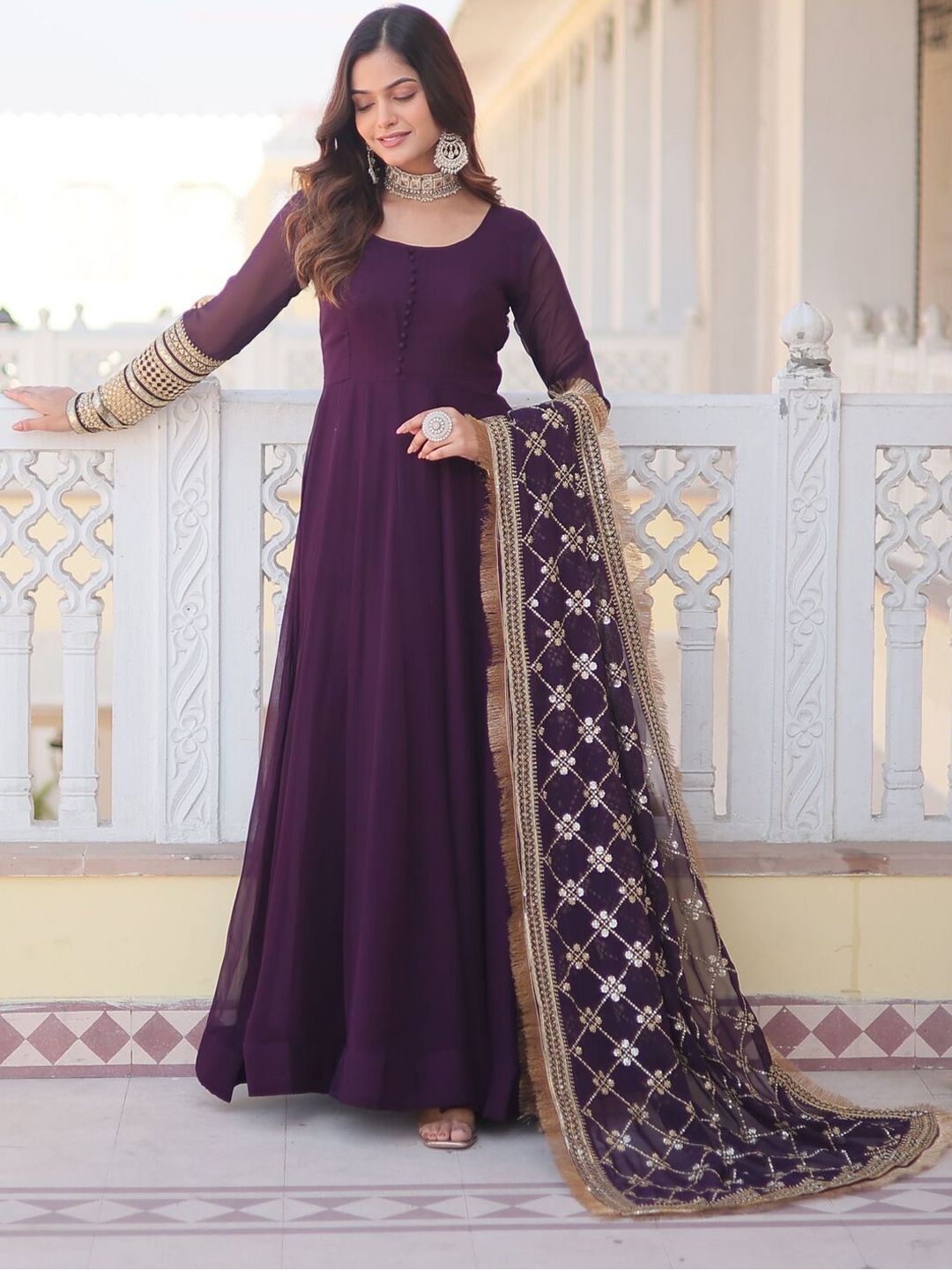 KALINI Women Embroidered Regular Sequinned Kurta with Pyjamas & With Dupatta