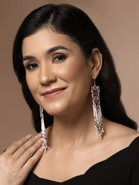 Anouk Pink Silver-Plated Beaded Contemporary Drop Earrings
