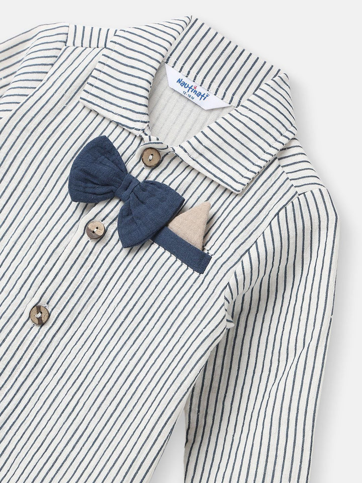 Nauti Nati Boys Striped Romper Bow At Placket Collar Neck Romper For 0-2 Years