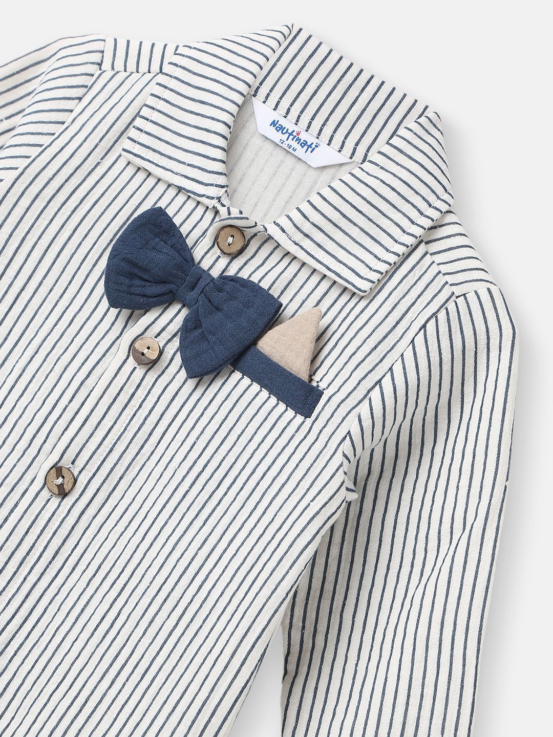 Nauti Nati Boys Striped Romper Bow At Placket Collar Neck Romper For 0-2 Years