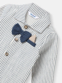 Nauti Nati Boys Striped Romper Bow At Placket Collar Neck Romper For 0-2 Years