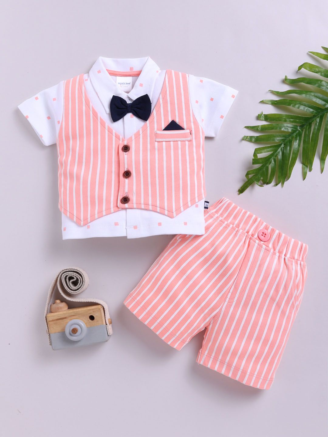 Moms Love Infant Boys Striped Pure Cotton Clothing Set