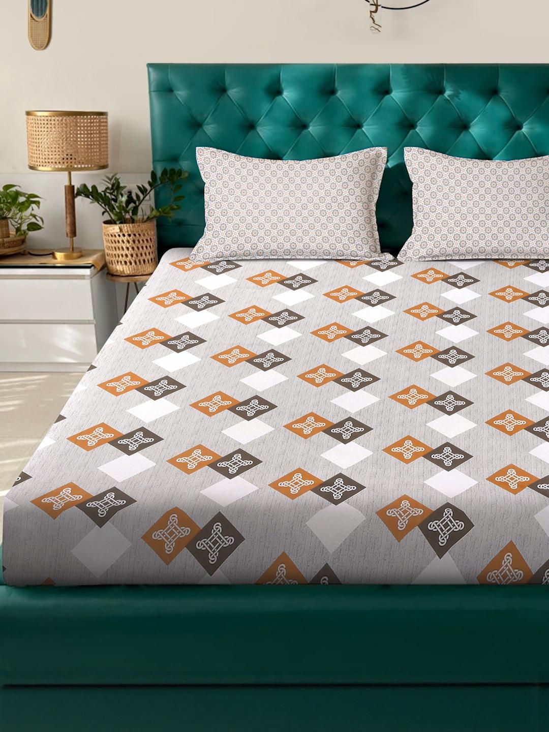 KLOTTHE Grey Geometric 400 TC Cadar Katil King dengan 2 Sarung Bantal
