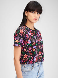 SPYKAR Women Floral Printed Tropical Pockets Boxy T-shirt