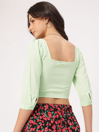 DressBerry Cuffed Sleeves Pleated Belted Crop Top