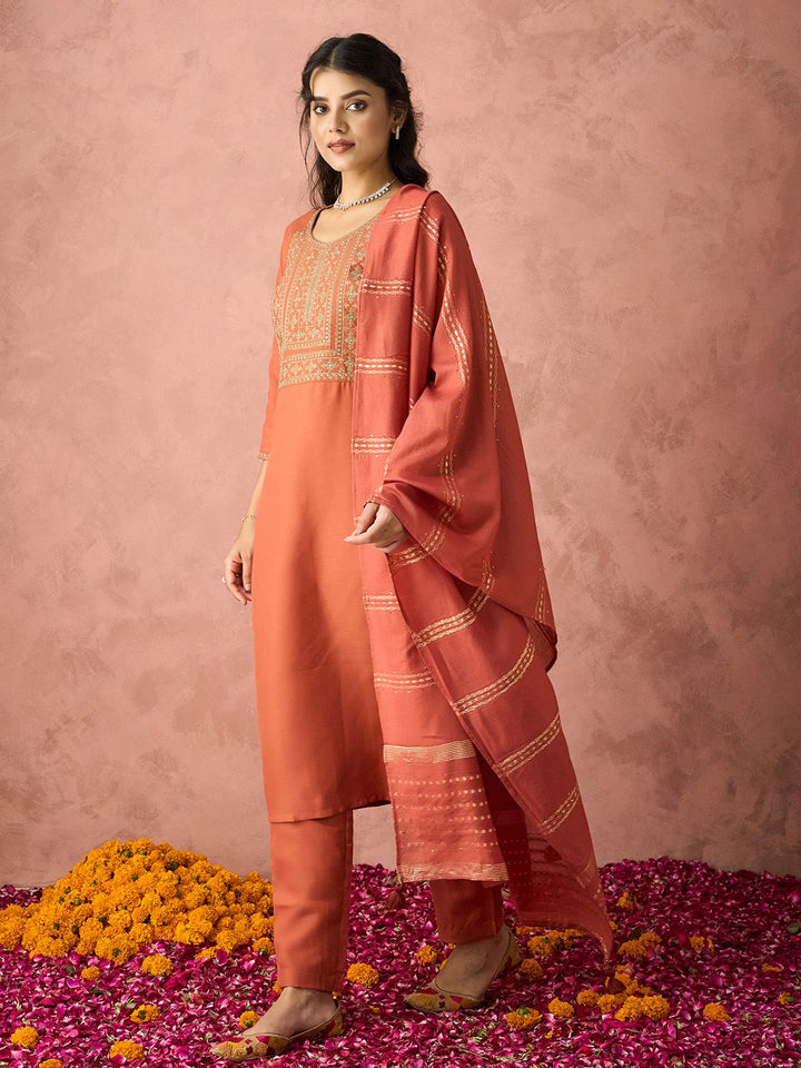 KALINI Ethnic Motifs Yoke Design Sequinned Kurta with Trousers & Dupatta