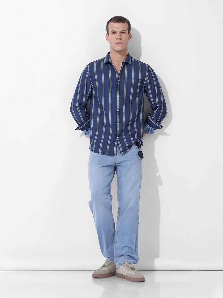 The Indian Garage Co Slim Fit Multi Stripes Striped Cutaway Collar Casual Shirt