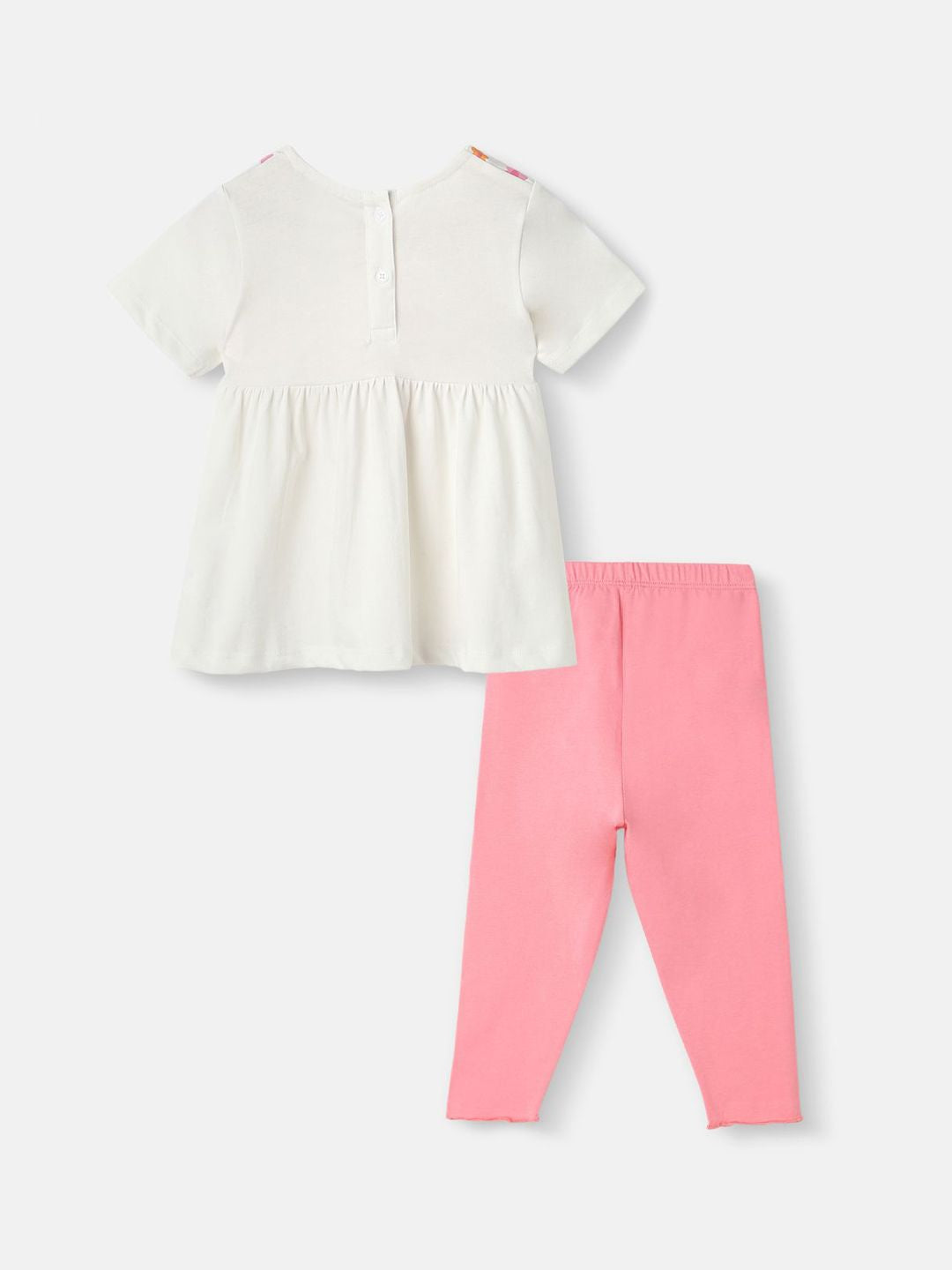 Nauti Nati Girls Floral Embroidered Pure Cotton Gathered Waistline Top & Trousers