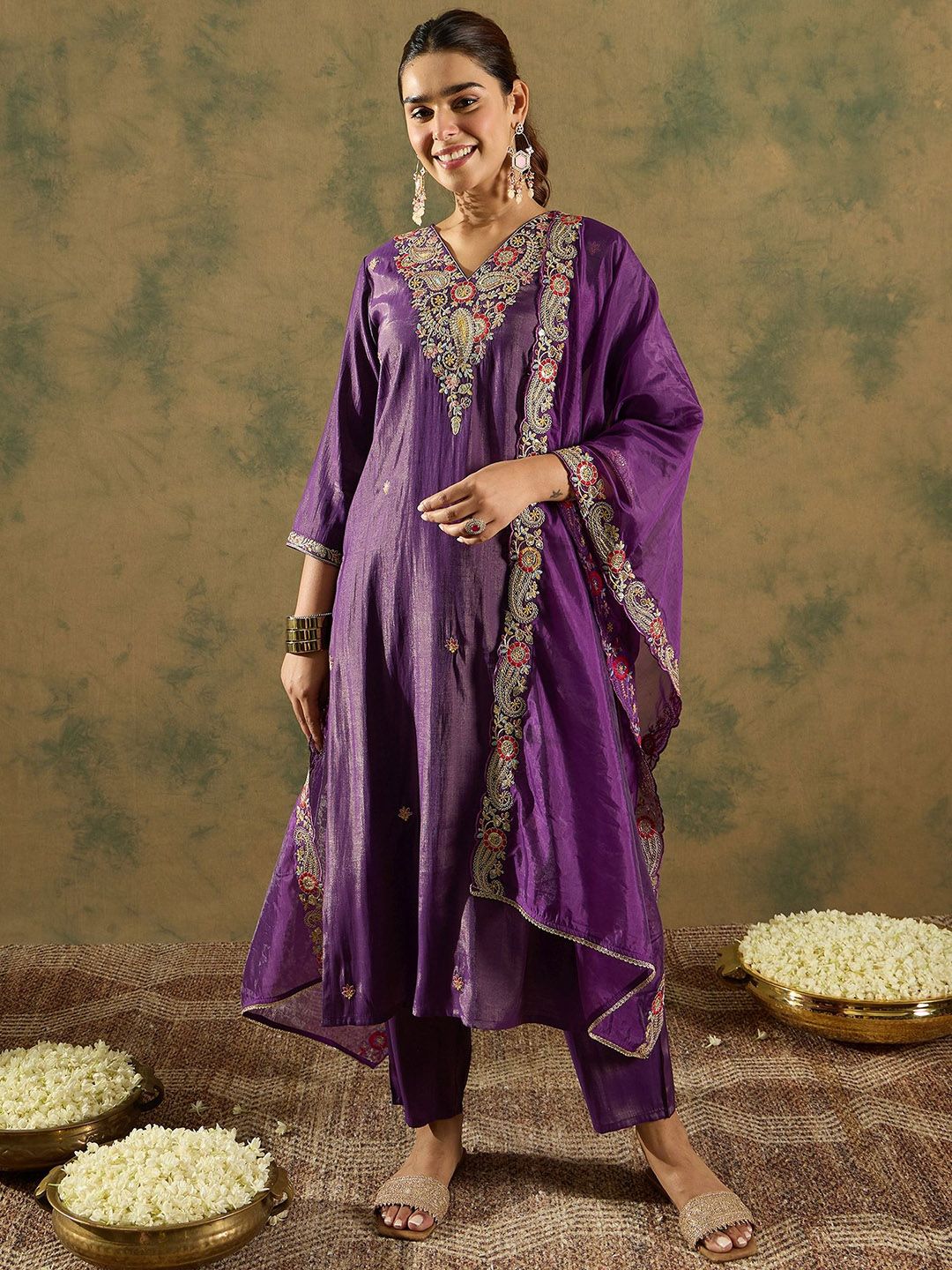 Indo Era Ethnic Motifs Embroidered Kurta With Trousers & Dupatta