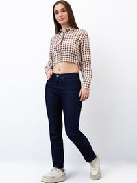 SPYKAR Women Regular Fit Spread Collar Gingham Checked Cotton Crop Shirt
