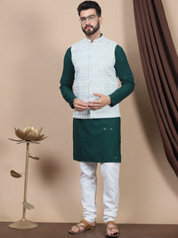 Kurta Lurus Kapas Tulen Sulam Bunga Anouk Dengan Jaket Churidar & Nehru