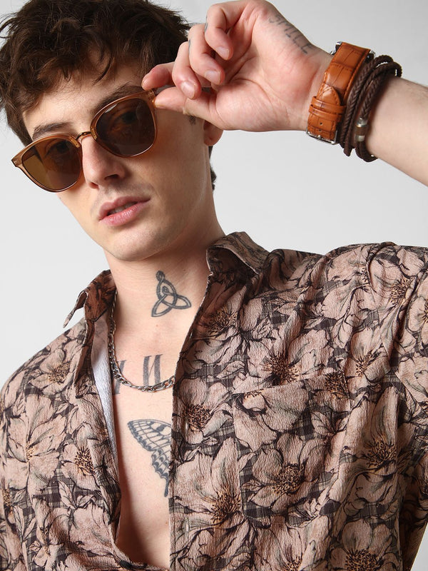 VASTRADO Men Classic Cutaway Collar Floral Printed Slim Fit Casual Shirt