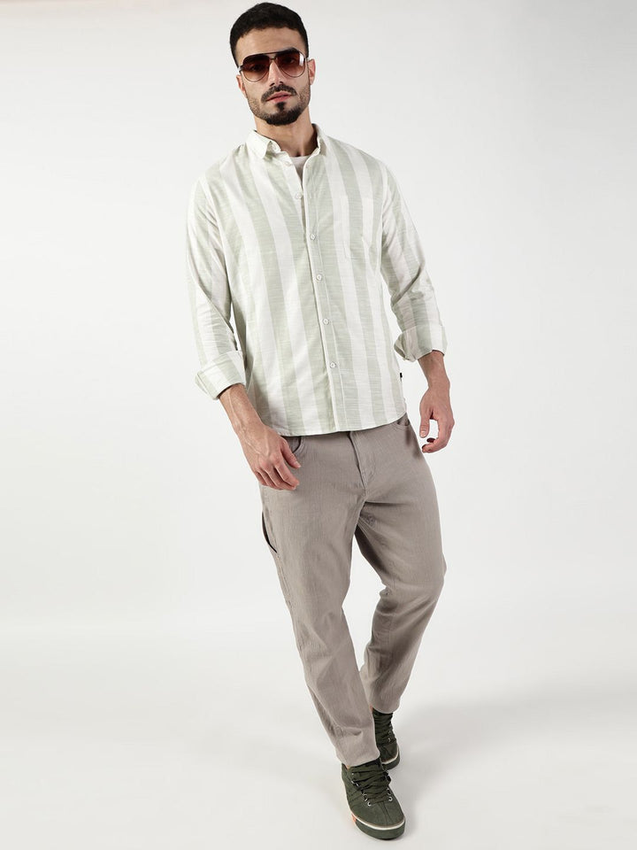 Thomas Scott Men Premium Spread Collar Vertical Striped Cotton Slim Fit Casual Shirt