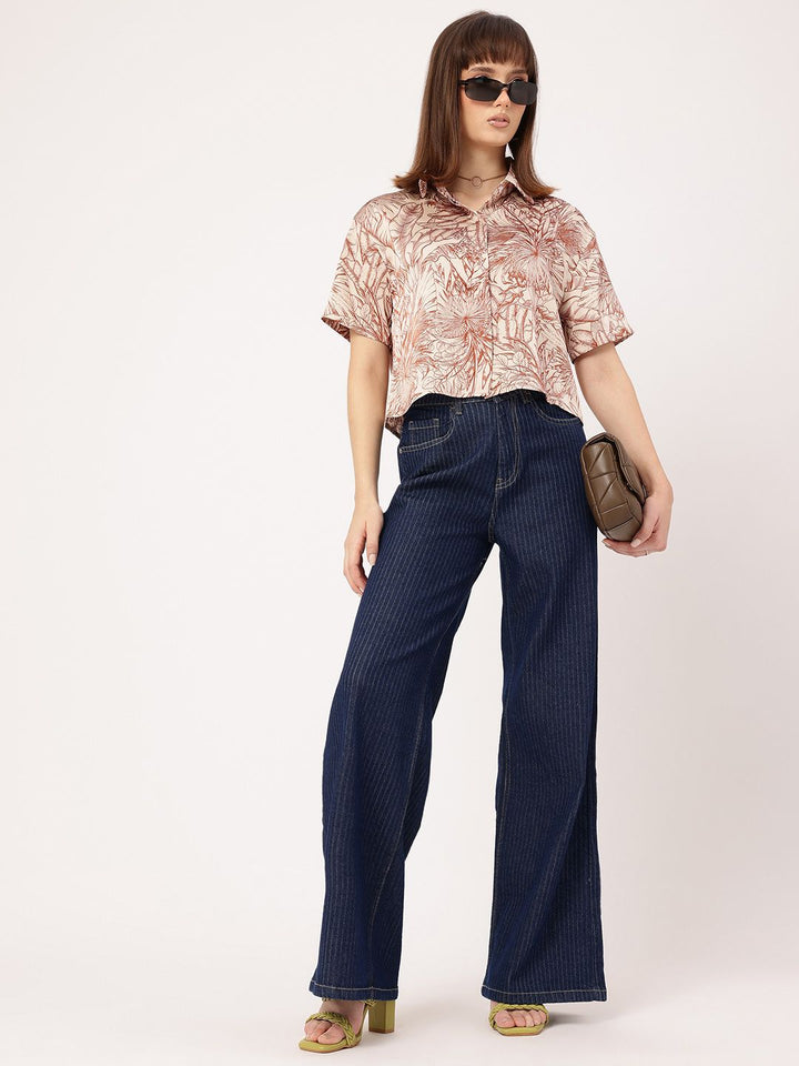 DressBerry Timeless & Versatile Satin Finish Floral Printed Shirt