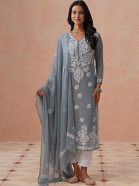 House of Chikankari Embroidered Chikankari Georgette Kurta With Dupatta & Inner