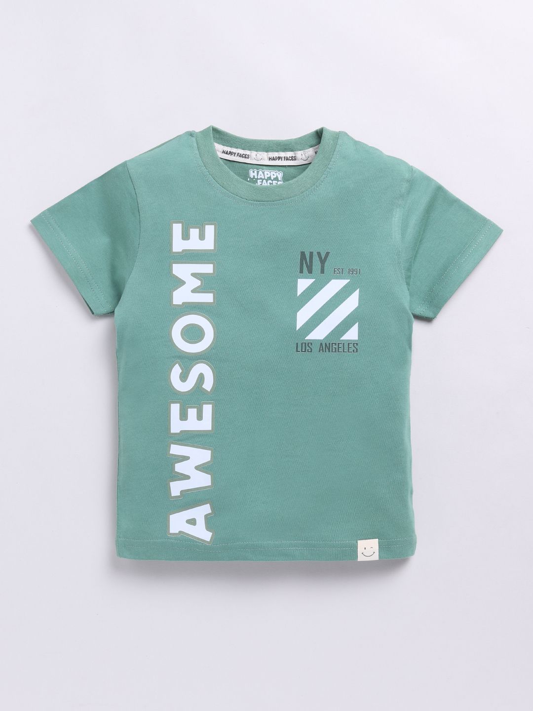 Happy Faces Boys Pure Cotton Typography Printed T-shirt