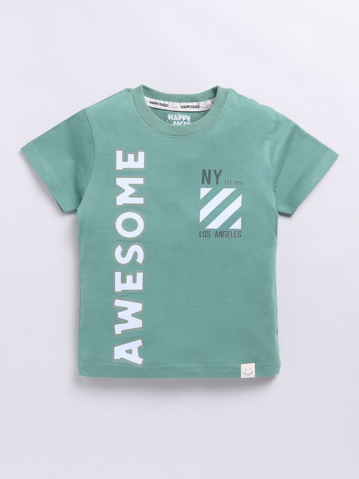 Happy Faces Boys Pure Cotton Typography Printed T-shirt