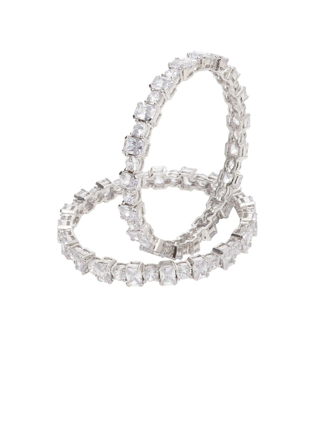 Anouk Set Of 2 Rhodium-Plated American Diamond Stone Studded Bangles