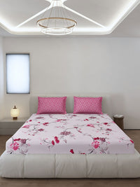 Monte Carlo Magenta & Bronze-Toned Floral Printed 144 TC King Bedsheet Set 1.85 m x 1.95 m