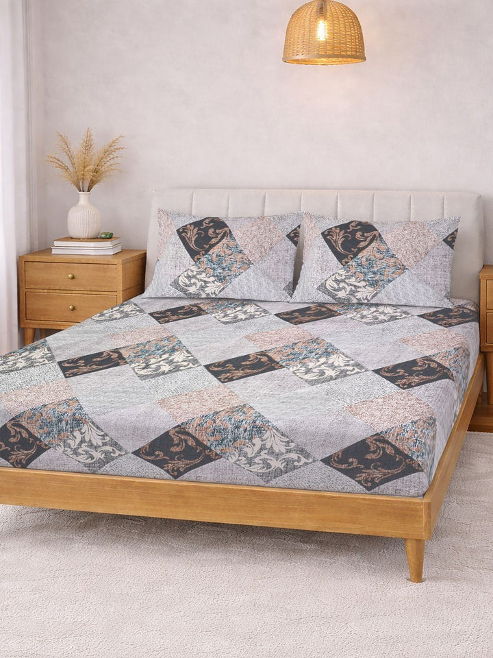 Myntra Elegant Homes Berbilang Warna Geometrik 300 TC Cadar Katil King dengan 2 Sarung Bantal