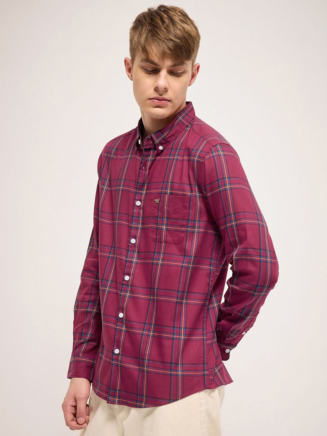 THE BEAR HOUSE Men Cotton Checked Slim Fit Casual Shirt