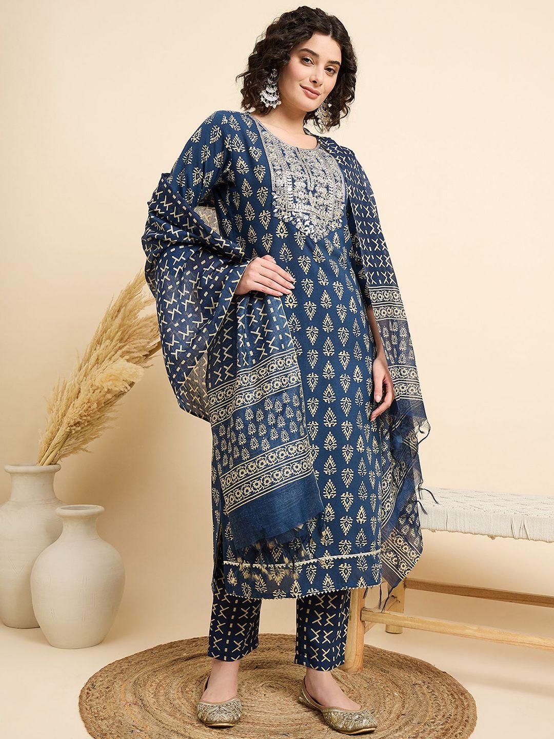 KALINI Women Ethnic Motifs Printed Regular Kurta with Trousers & With Dupatta