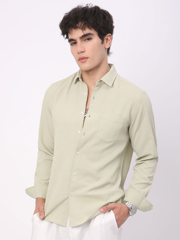 VASTRADO Men Classic Spread Collar Textured Slim Fit Casual Shirt