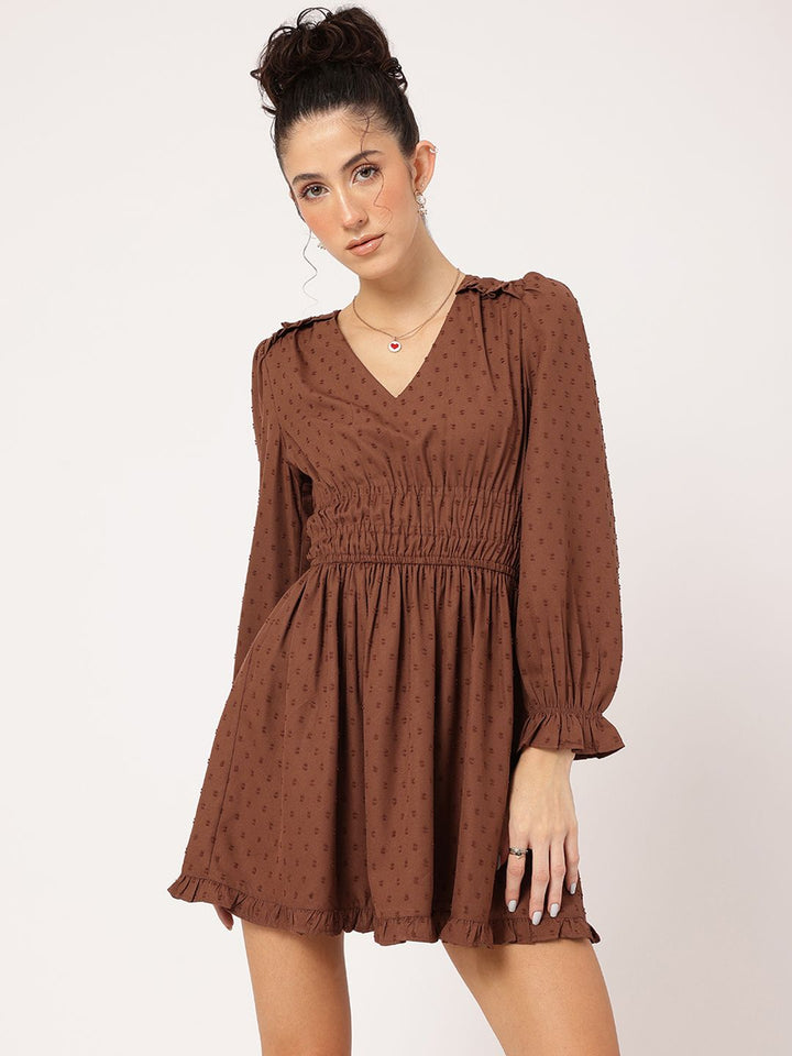 DressBerry Muted Melodies Dobby Weave Smocked A-Line Dress