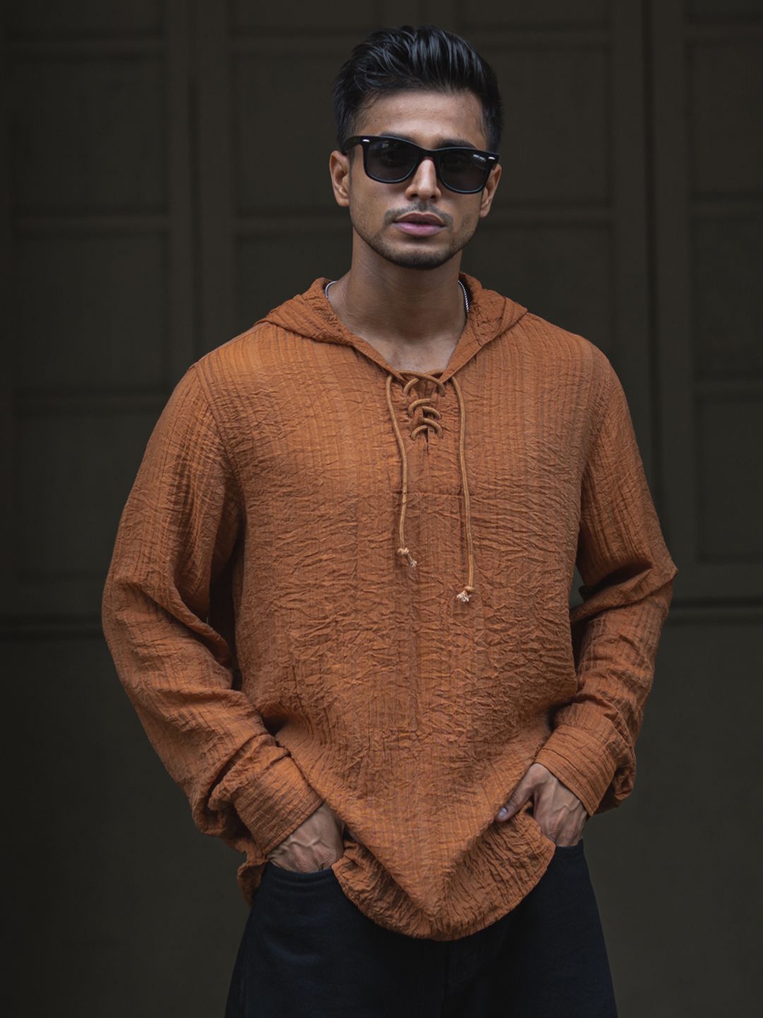 Powerlook Men Hood Solid Casual Shirt